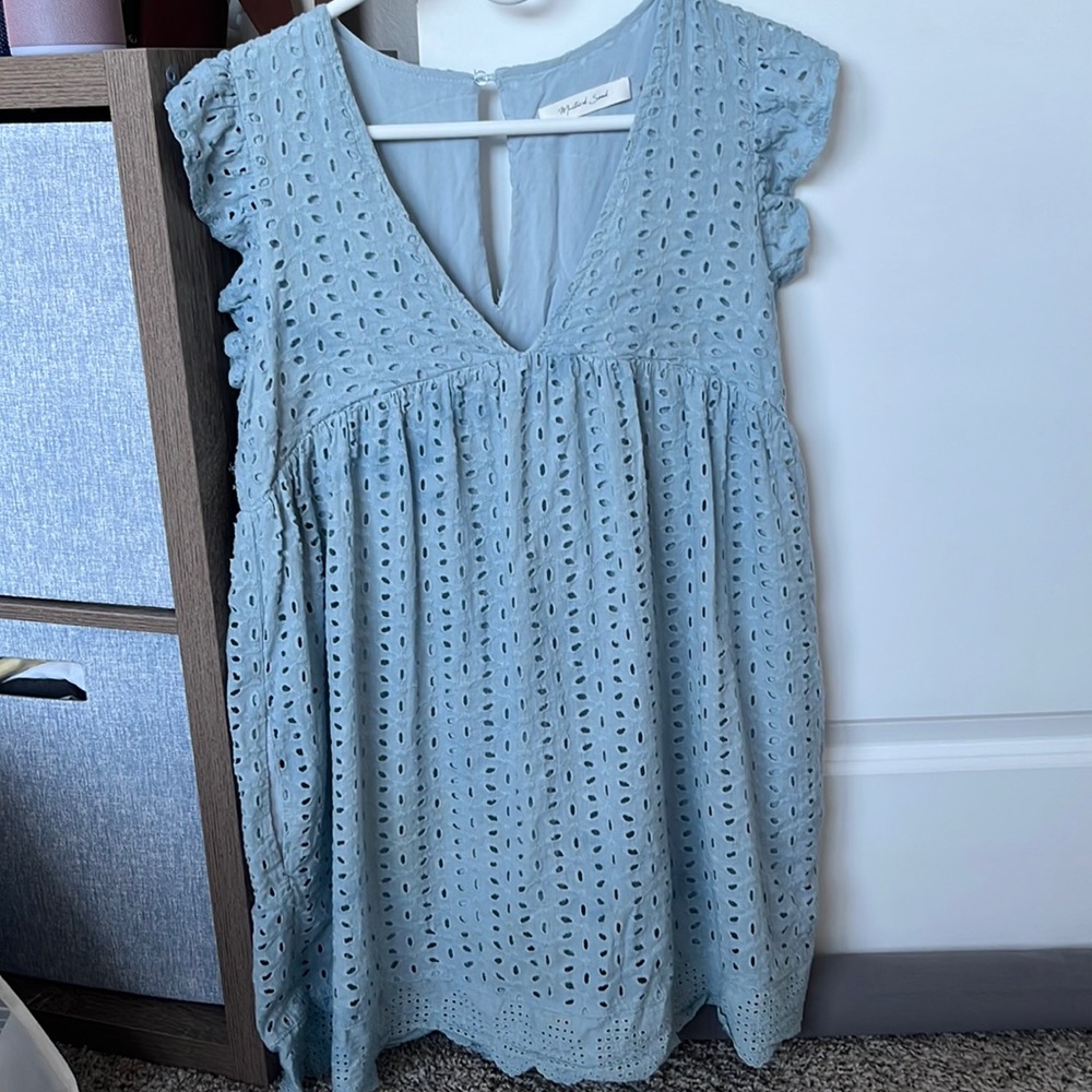 Blue Eyelit Babydoll Dress W/ Pockets